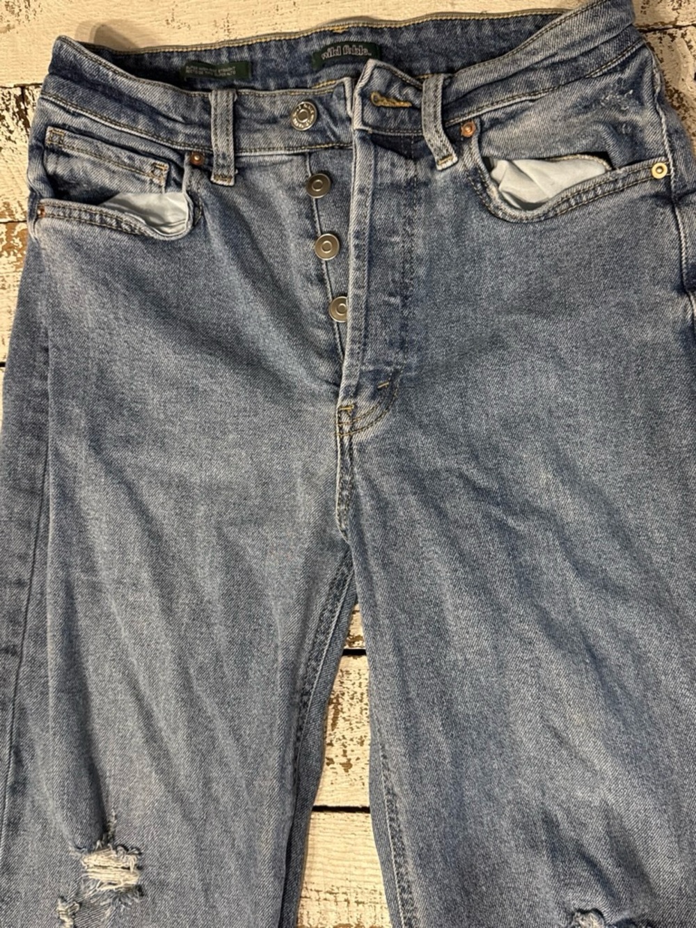 wild fable Light Blue Distressed Boyfriend Jeans with Button-Fly